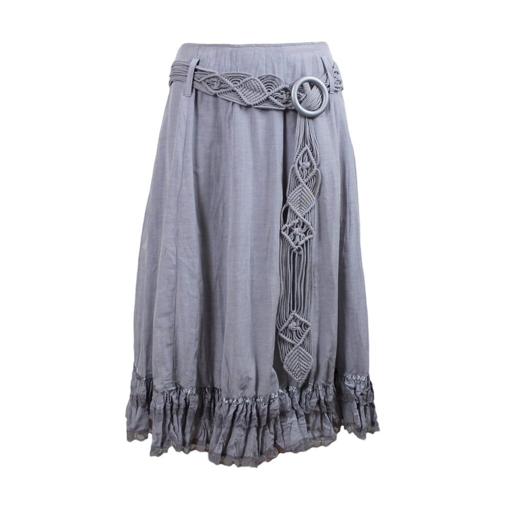 Linea Domani Lilac Grey Macramé Belted Crinkle Midi Skirt
